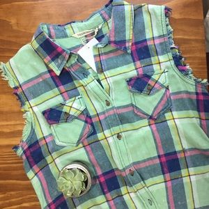 Hippie Laundry Womens Flannel Sleeveless Top NWT